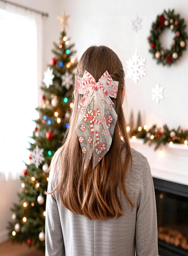 Doneace Christmas Bow Hair Clips Candy Cane Hair Bow Clip Large Bows Alligator Clips Cute Christmas Hair Accessories for Women Girls Winter Xmas Festival Party Favors - Image 5